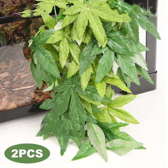Realistic Reptile Silk Plants, Perfect Terrarium Decor for Climbing Vines & Grass Leaves, Install Amphibian Habitat Accessories, 2-Pack