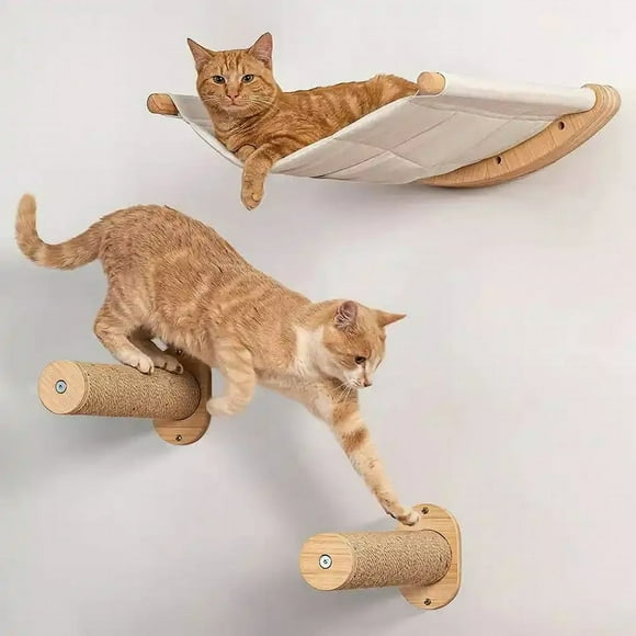 DEBGFS 11.8” Cat Wall Steps – Modern Cat Wall Furniture for Large Cats – 2 Pack of Cat Wall Shelves – Cat Stairs for Wall Mounted with Jute Scratching - Cat Climbing Wall Cat Ste