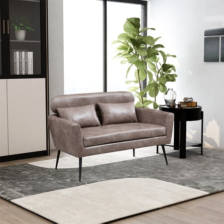 51  W Loveseat Sofa  Upholstered Accent Sofa with 2 Throw Pillows and Black Metal Legs  Small Mini Room Couch 2-Seater Sofa for Small Space Office Apartment Bedroom  Taupe Bronzing Suede