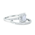 thumbnail image 2 of Simulated Cubic Zirconia Size-5 Two Piece Halo Ring Band Bridal Set Princess Cut 925 Sterling Silver, 2 of 7