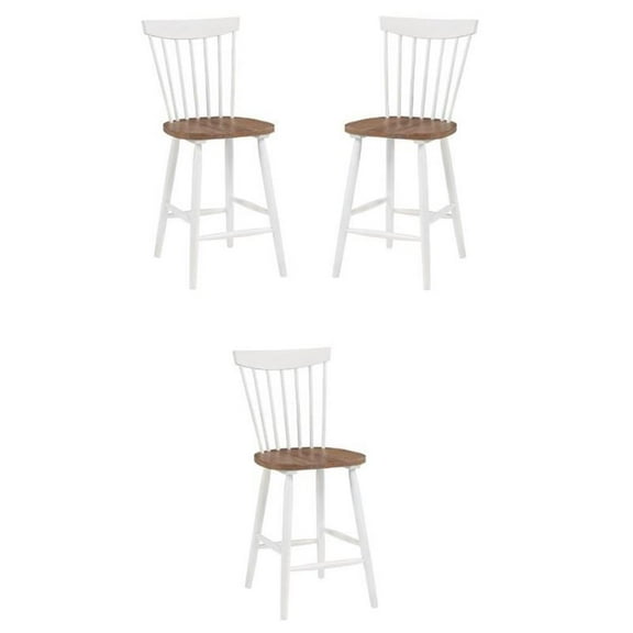 Home Square Counter Wood Stool with Toffee Finished and Cream Base - Set of 3