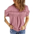 thumbnail image 3 of UVN Summer Shirts for Women Short Sleeve Blouses Ladies Crewneck Lace Crochet Tops Dressy Chiffon Blouses, 3 of 8