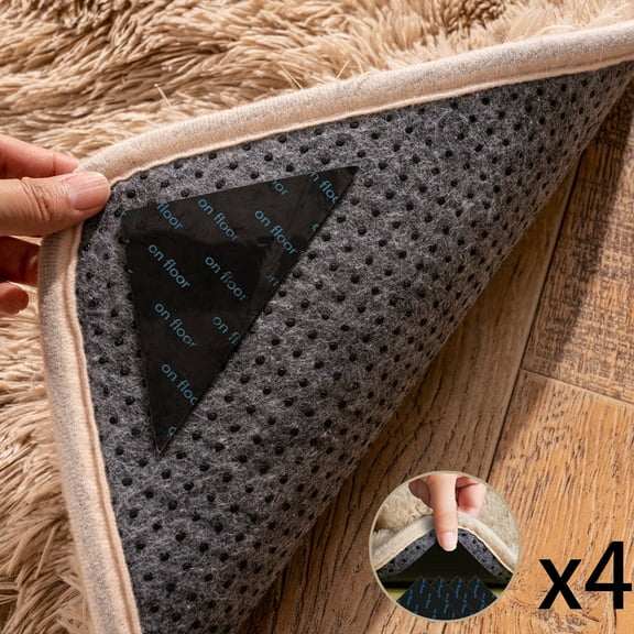 ZENELESS 4 Pcs Rug Pad Gripper,Reusable Washable Grippers for Rugs Tablecloth,Keep Area Rugs Corners from Curling Trapezoid (Black)