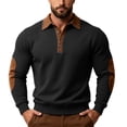 thumbnail image 2 of Guluxicc Dressy Henley Sweatshirts for Men Elbow Patch Ribbed Cuffs Hem Button Closure Collared Long Sleeve Casual Sweatshirts for Fall Winter Pullover, 2 of 7