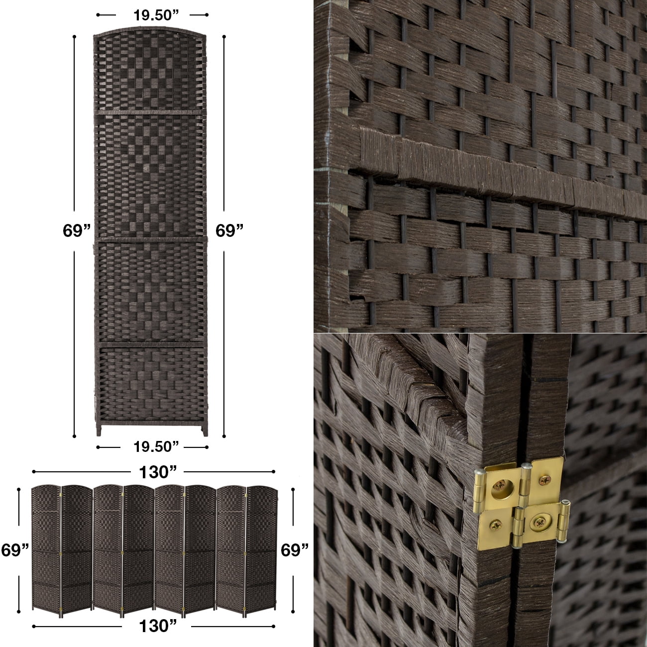 Sorbus 8 Panel Divider: 6ft Tall - Privacy Screen, Double Hinged, Partition & Folding Screens