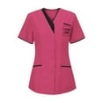 thumbnail image 2 of YUGYXL Womens Short Sleeve Shirts Nurse Work Uniform Tunics Scrub Tops with Pockets Front Button Up Workwear Z Hot Pink M, 2 of 4