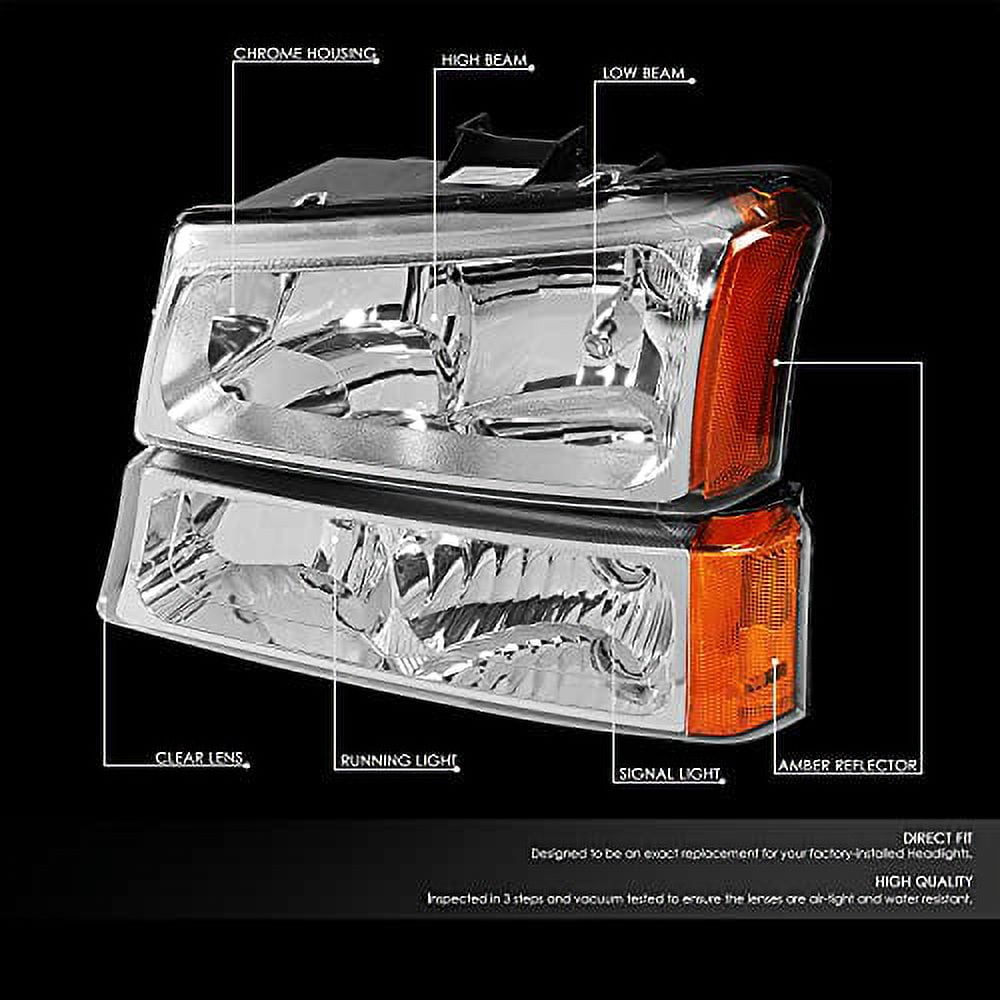 DNA Motoring For 03-06 Chevy Silverado 1500-3500 Avalanche Headlight Bumper Lamps Chrome Amber Pair