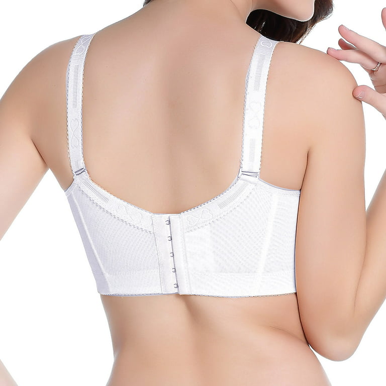 Eashery Longline Sports Bras for Women Women's Front Closure Posture Bra  Full Coverage Back Support Wireless Comfy White 46C