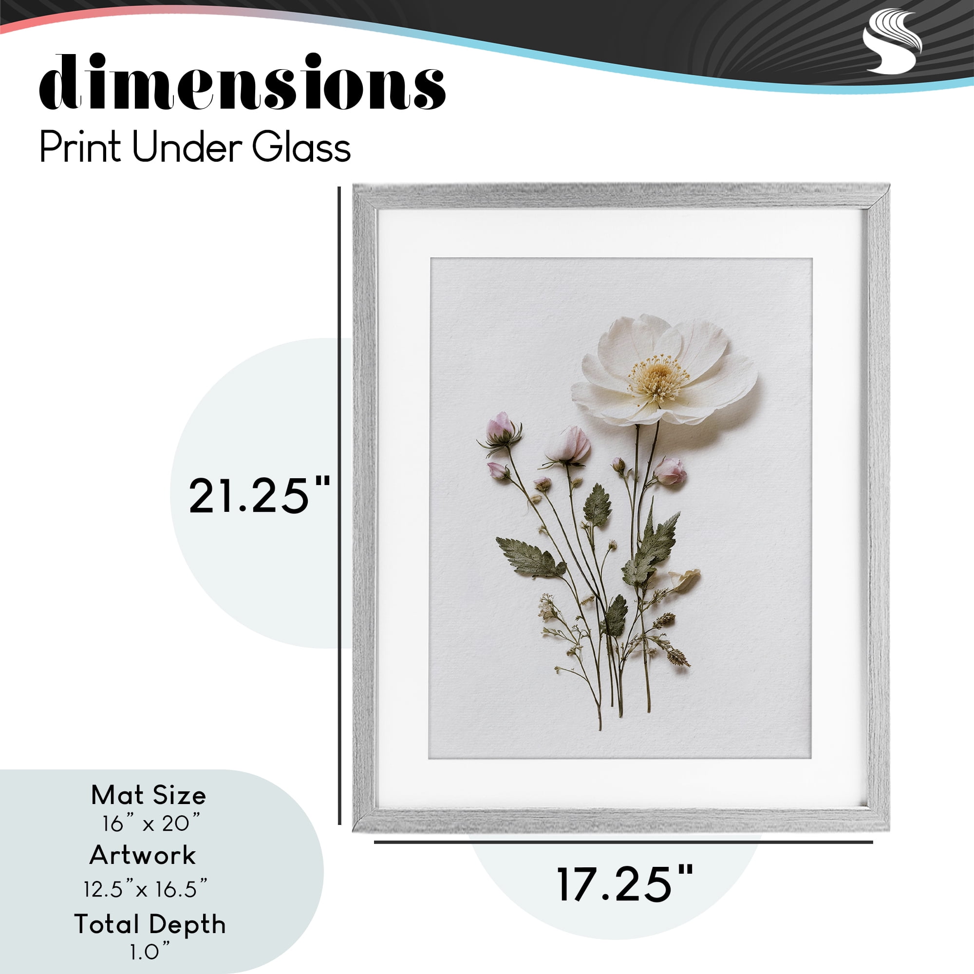 Simple Pressed Flowers Gray Framed Print Under Glass, design by Lettered and Lined
