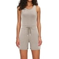 thumbnail image 2 of Outfmvch Bodys pour Femmes Shorts pour Femmes Été Bouton Lacets Sans Manches Léger Déchiré Shorts Droits Combinaison Col Rond Chandails en Molleton Beige TP, 2 of 8