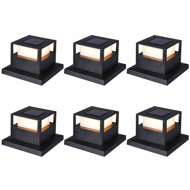 Solar Powered Post Lights, 6 Pack Outdoor Solar Fence Cap Lights with