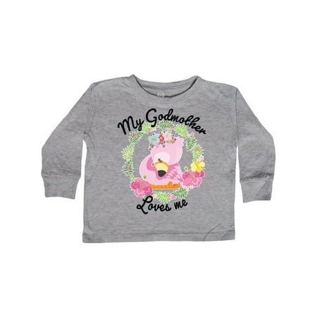 

Inktastic Baby Flamingo My Godmother Loves Me in Flower Wreath Gift Toddler Boy or Toddler Girl Long Sleeve T-Shirt