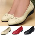 thumbnail image 3 of Dakaela Women's Low Wedge Dress Pump Round Toe Slip on Loafer Flats Wedding Party Leather Shoes Beige 6.5, 3 of 5