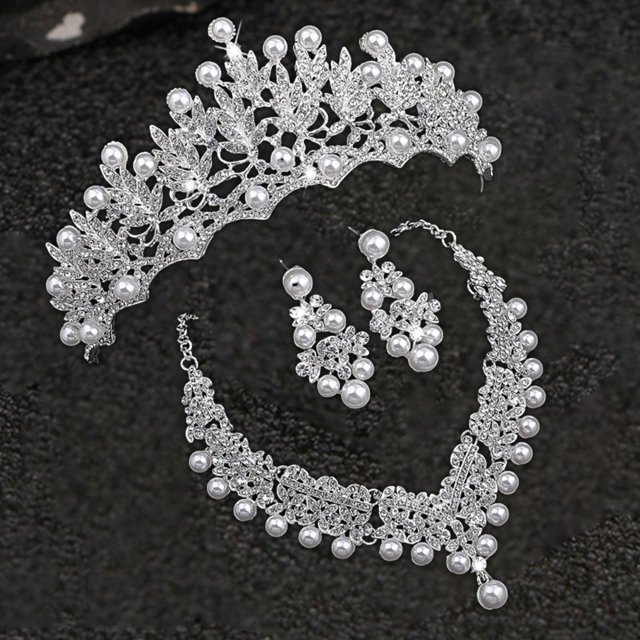 Conjunto de joyería nupcial, collar, pendientes colgantes, corona de reina, corona nupcial, tiaras de diamantes de imitación para , cumpleaños,