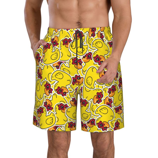 Fotbe Duck with Star Sunglasses Trajes de Baño Estampados para Hombre, Shorts de Verano de Secado Rápido, Ropa de Playa, Bañadores-Large