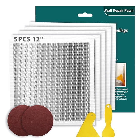 SELIVO Drywall Repair Kit 12 X 12 "Drywall Patch Kit Large Hole(5Pcs) Wall Patch Repair Kit for Ceiling Holes Heavy Duty Extended Self-Adhesive Mesh Dry Wall Patches Kits with Scraper Sandpaper