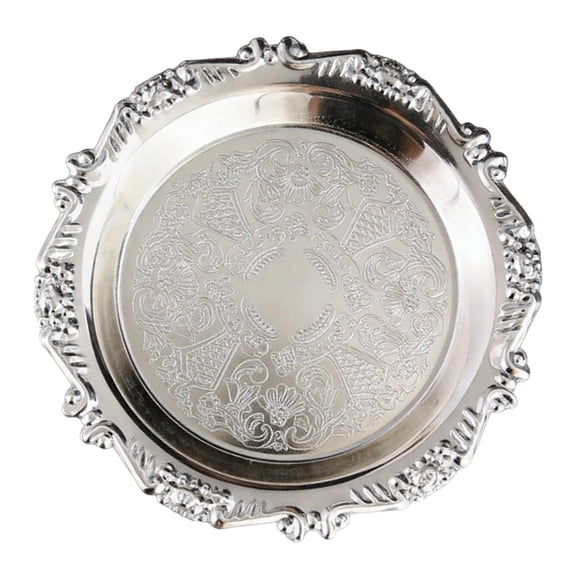 Delicate Iron Embossed Tray for Serving Fruits Snacks and Cakes Artistic Floral Pattern and Secure Nonslip Base