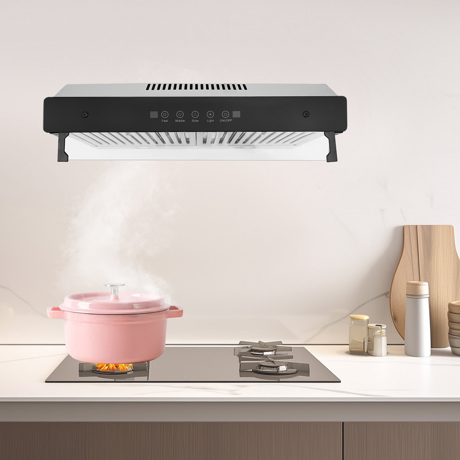 24inch Under Cabinet Range Hood Stainless Steel 900CFM Kitchen Vent Sliver 110-130V  2*200W for Home Kitchens, School Kitchens