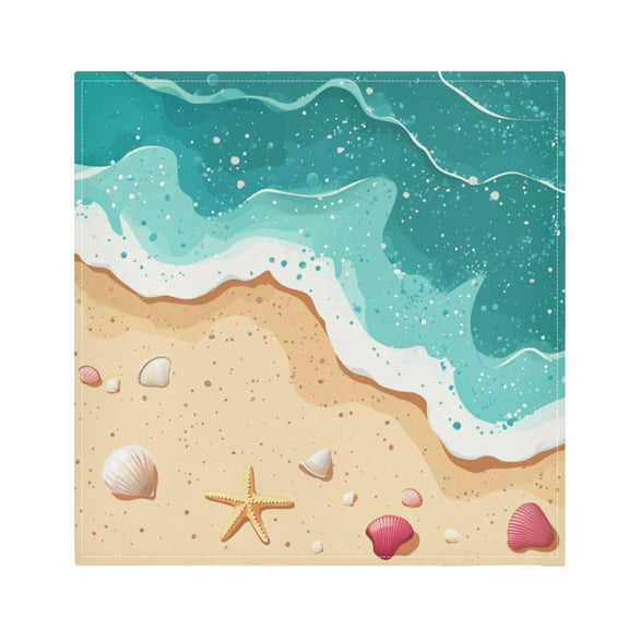 Satin Napkin Square 20 Inches Soft Smooth Decorative Napkins for Party Wedding Banquet and Dinner Waves and Seashells