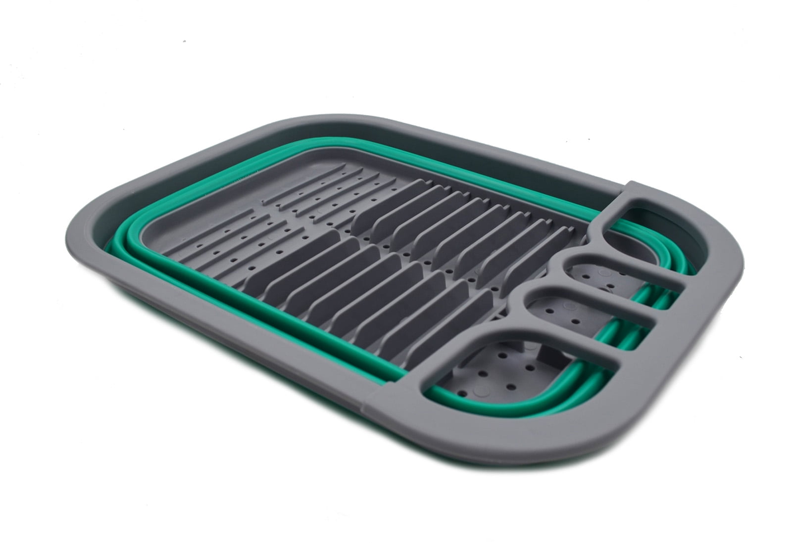 SAMMART Collapsible Dish Drainer - Foldable Drying Rack Set - Portable Dinnerware Organizer - Space Saving (1, Dark Grey/Bluish-Green