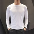 thumbnail image 4 of Camiseta de hombre lisa de manga larga con parte inferior lisa, ajustada, cuello redondo, lisa, holgada, de otoño, blanca, negra, de gran tamaño, informal, completa, 4 of 5