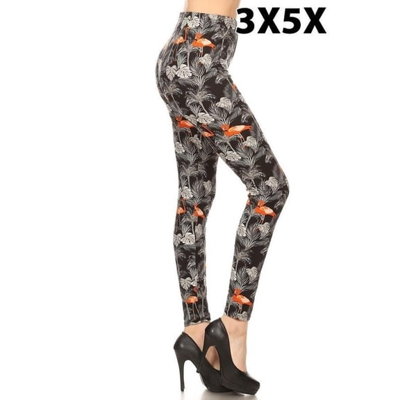 Buttery Soft Paradise Leaf Flamingo Extra Plus Size Leggings - 3X-5X (XPlus One Size,Orange)