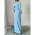 thumbnail image 4 of Women'S Fall Spring Fashion Long Sleeve Floral Print Tight Fitted Party Club Ruched Maxi Dresses Pure Sky Blue XL, 4 of 6
