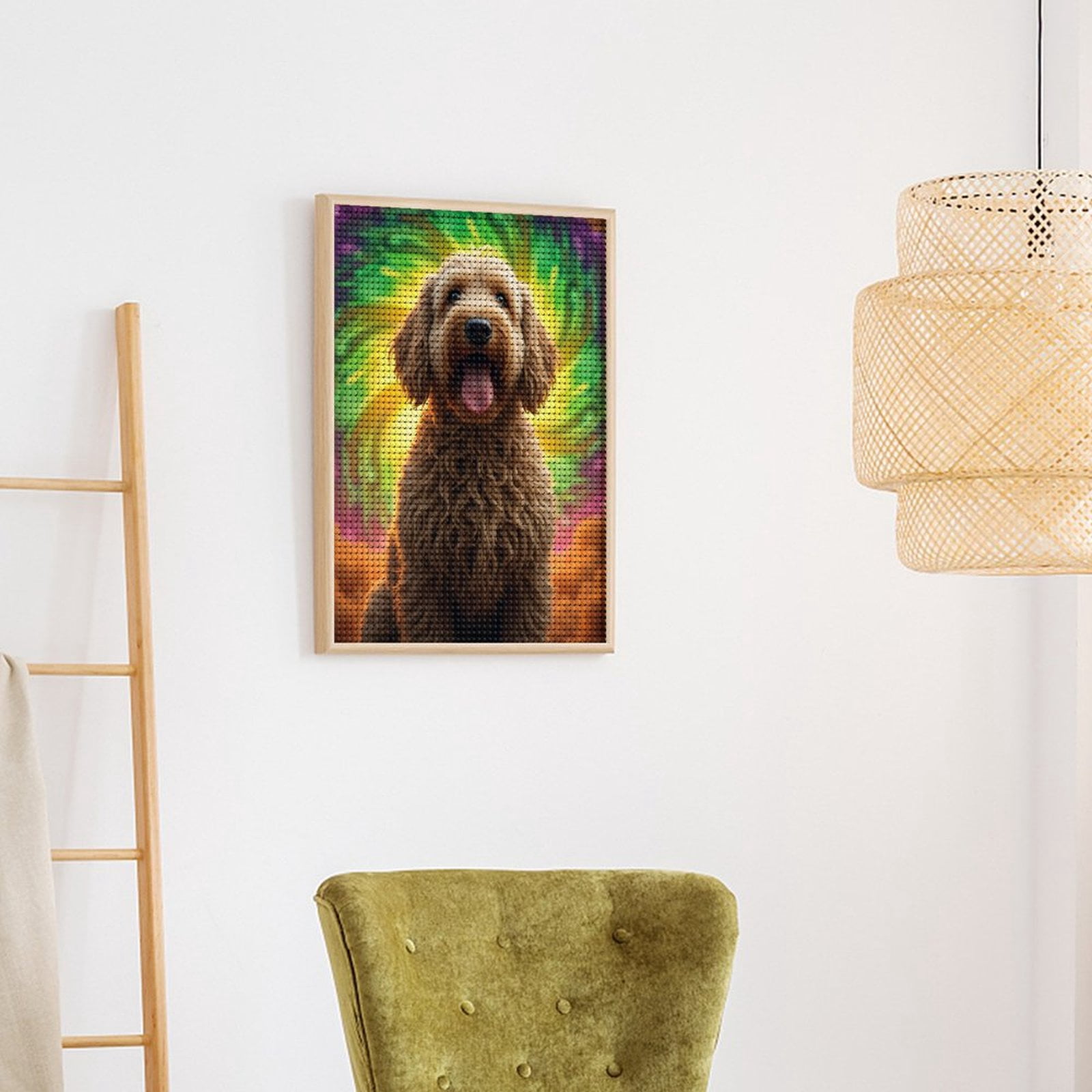 Diamond Art Kits for Adults, Dog Colorful Spiral Backdrop 5D Diamond Painting Kits for Adults Beginners, DIY Full Drill Diamond Painting, Gem Art and Crafts 12x16
