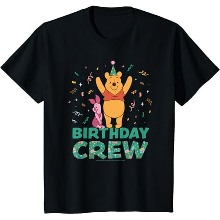 

Winnie the Pooh & Piglet Birthday Crew Party Matching Youth T-Shirt for Boy Girl Kids Toddler Black Color Size 5/6