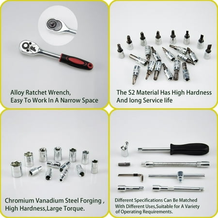 

XIAOGZHP High-quality Professional Mechanics and DIY Enthusiasts 46-piece Metric Bit Sockets Extension Ratchet Wrench Set - Ultimate Precision and Durability Designed - Ideal for Auto Mo