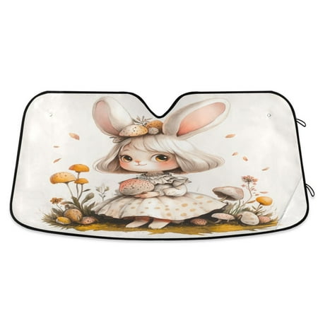 Car Sun Visor 55*27.6inch Windshield Sun Shield Car Sun Curtain Car Sun Shield Car Sun Insulation Suitable For Most Vehicles Bunny Woman