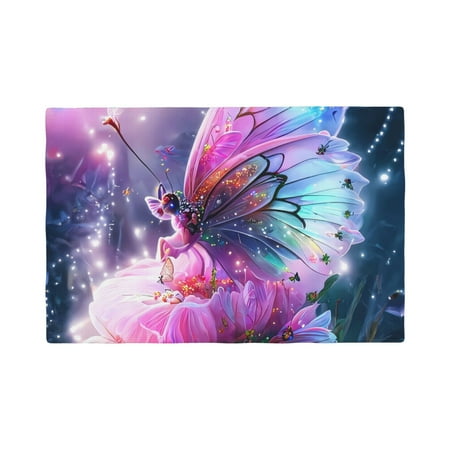 

Table Placemats Set of 6 - Shiny Butterfly 12x18 In Faux Linen Double Heat Resistant Place Mats Cloth Indoor/Outdoor Placemats Washable Table Mats for Dining Kitchen Party