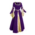thumbnail image 2 of Womens Halloween Costumes 2024 Cosplay Gothic Dresses Women's Halloween Fashion Gold Velvet Vintage Leaf Sleeves Long Swing Dress, 2 of 4