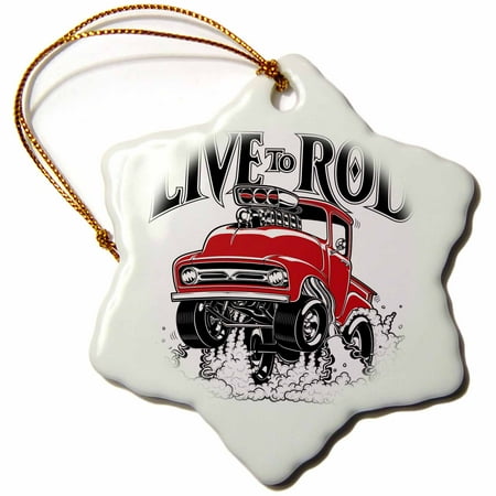 - 3dRose Live to rod with this 1956 street racing pick up, wheelies and flames - Snowflake Ornament, 3-inch