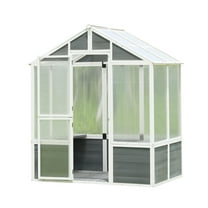 Greenhouse, Wooden Greenhouse Polycarbonate Garden Shed for Plants, 76''x48''x86'' Walk-in Outdoor Plant Gardening Greenhouse for Patio Backyard Lawn, Grow House with Front Entry Door