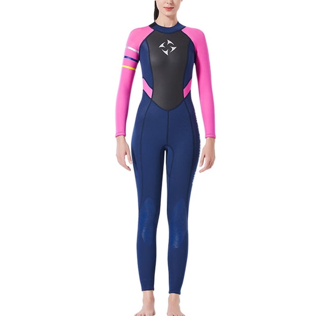 Traje de baño multicolor cuello redondo de una pieza manga larga snorkel juego ajustable elástico traje de baño traje de baño 3mm rosa l Scienceny OD017102-07
