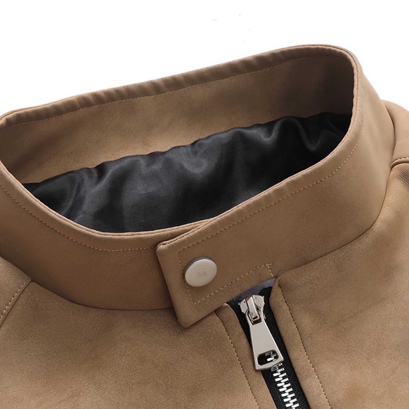 Kakii Men's Suede Bomber Jacket Oversized Retro Streetwear Zip Up Faux Leather Coat with Turn Down Collar