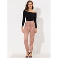 thumbnail image 2 of Pantalones cargo de satén sedoso de tiro alto elástico con cordón para mujer Gris-Rosa L, 2 of 6