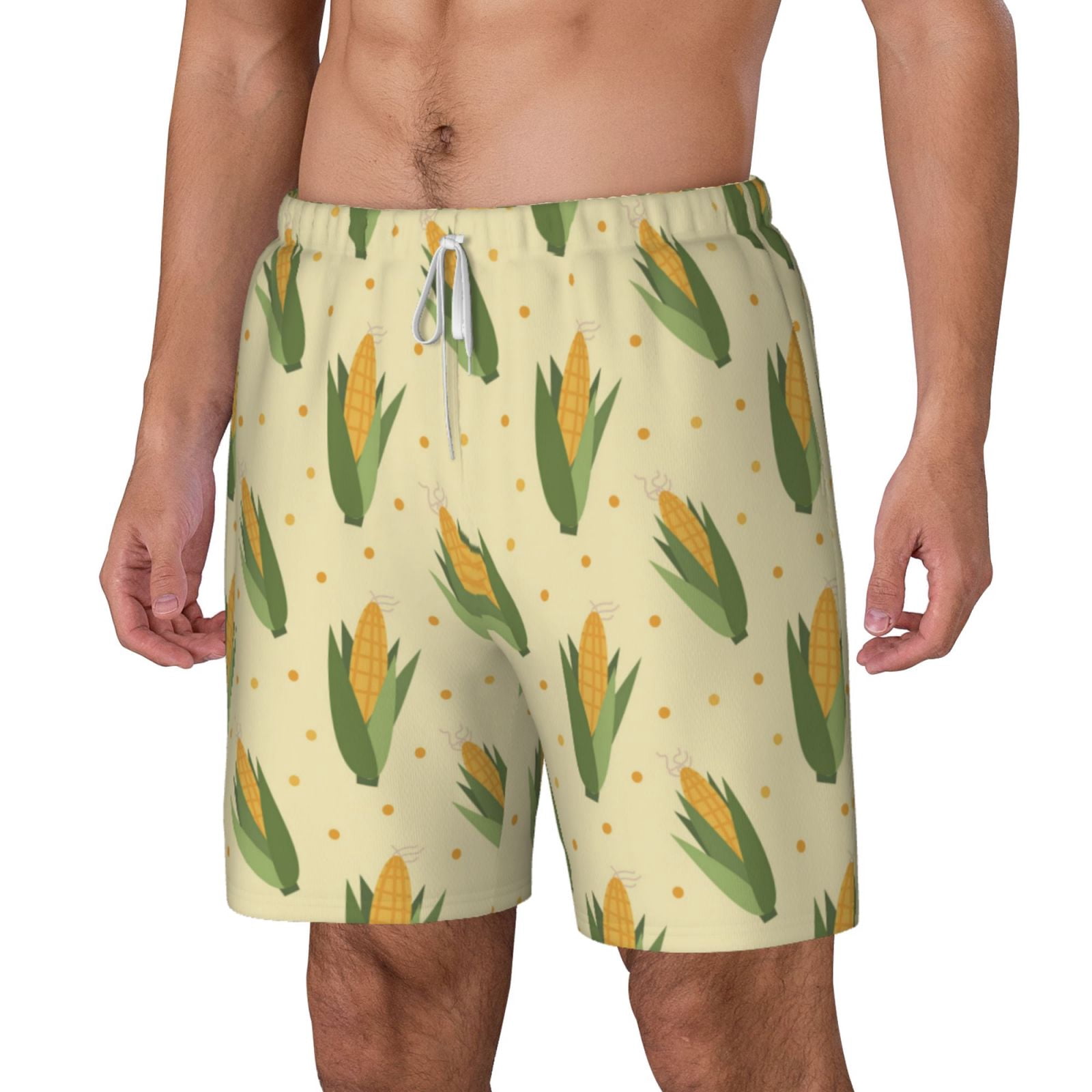 Xecao Yellow Corn for Men's Swimming Trunks Swim Trunks Quick Dry Swim Shorts with Mesh Lining Funny Swimwear Bathing Suits