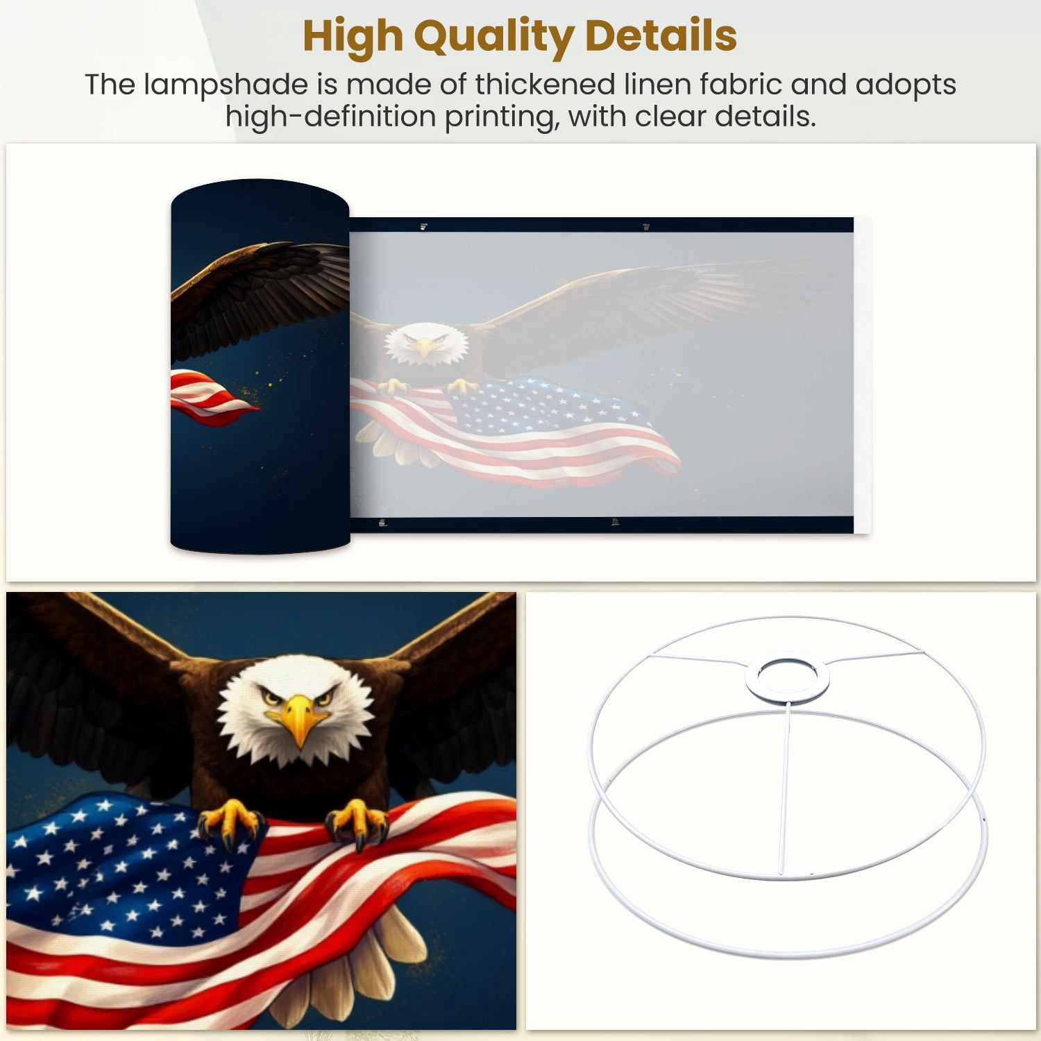 Lamp Shades Set of 2 Bald Eagle Holding American Flag Independence Day 13" x 13" x 10" Lampshade for Table Lamps Floor Lamps Lamp Shade Replacement Easy Assembly Required