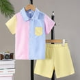 thumbnail image 2 of AUNVITO Kids Striped Button-Up Shirt and Shorts Two-Piece Set with Pockets Summer Casual Outfit, 2 of 5