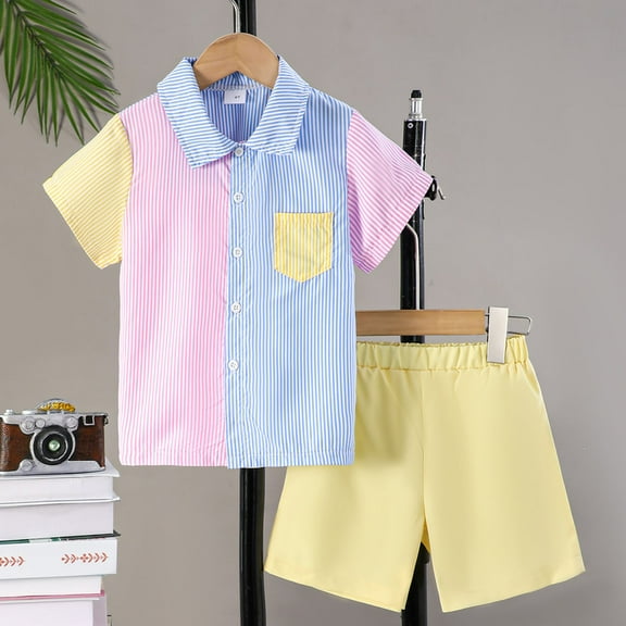 ATOGUTA Boys Clothing Sets Summer Short Sleeve T-Shirt and Shorts Kids Outfit Set Yellow, Size 4-8 Years