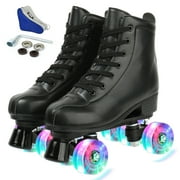 EONROACOO Black Roller Skates for Women Men, Light-up Skates for Girls(Women 8/Men 6.5)