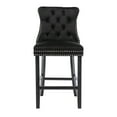 thumbnail image 3 of Velvet Bar Stools Set of 2, Upholstered Counter Height Bar Chair with Rivet and Button Trim, Bar Stool with Back and Footrest, for Dining Room, Kitchen, Pub, Black, 3 of 7