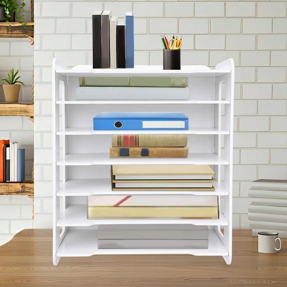 7 Tier Paper File Holder Document Storage Rack Desktop Organizer Office Home White Simple 13.38*9.84