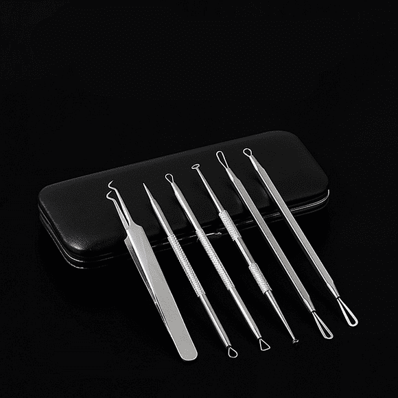 6Pcs Blackhead Remover Kit Pimple Comedone Extractor Cleaner Professional Tool Sets Acne Removal Kit for Blemish Whitehead Popping Zit Removing Forehead and Nose Face Skin with Portable Case