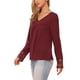 thumbnail image 4 of Blusa de manga larga con cuello en V INSPIRE CHIC para mujer, ajuste holgado, tops casuales, camisetas básicas de otoño e invierno, S color rojo vino, 4 of 6