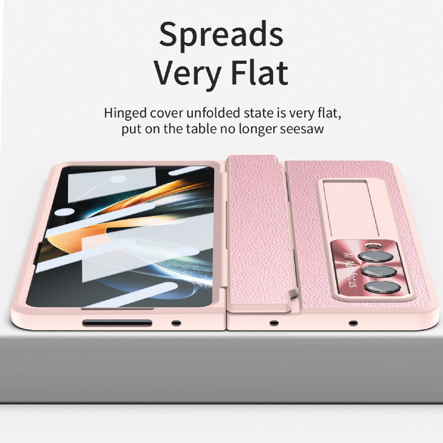 TECH CIRCLE Galaxy Z Fold 3 Case, Ultra-Thin Luxury PU Leather Hard PC Kickstand Anti-Scratch Shockproof Hinge Protection Case Support Wireless Charging for Samsung Galaxy Z Fold 3 5G, Pink