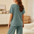 thumbnail image 4 of Fengactive Womens Star Print Lounge Set Scalloped Trim Short Sleeve Top and Wide Leg Pants Sleepwear, 4 of 6