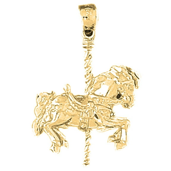 10K Yellow Gold Carousel Horse Pendant - 33 mm